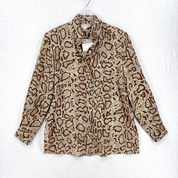 BALLA VALENTINA Shirt Womens Medium Cream Brown Snake Python Print Silk Blouse - Picture 5 of 16